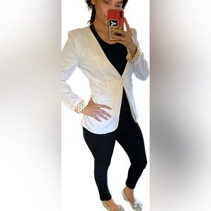 🧥 Allegra K white blazer jacket polka dot lining size medium NWT